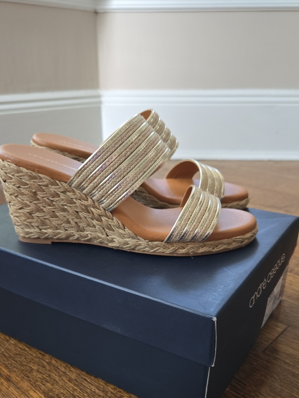 Gold Espadrille Wedge Sandals - Women